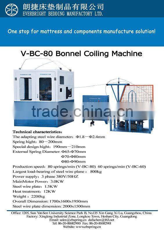 Mattress spring machine high speed BC-80 bonnel spring coiling machine for mattress
