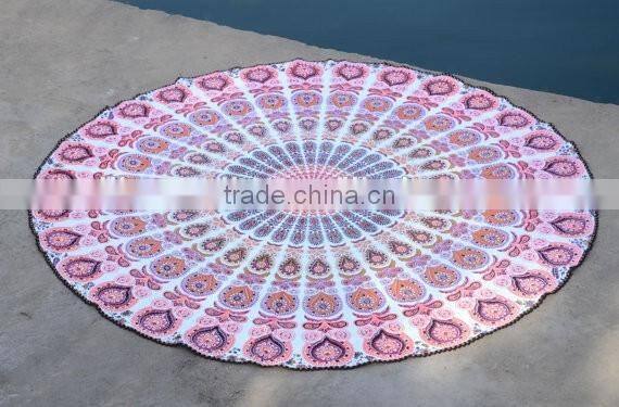 Custom Printed Round Digital Stamp High Quality 150CM Diameter Velour Beach Towel