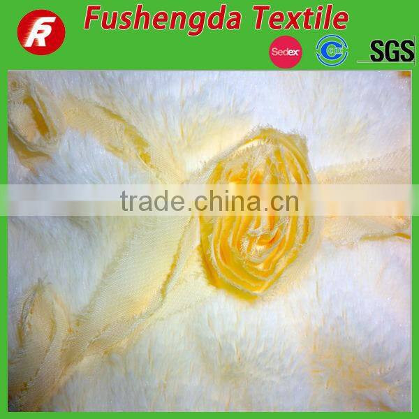 100%polyester ribbon rose embroidery plush fabric