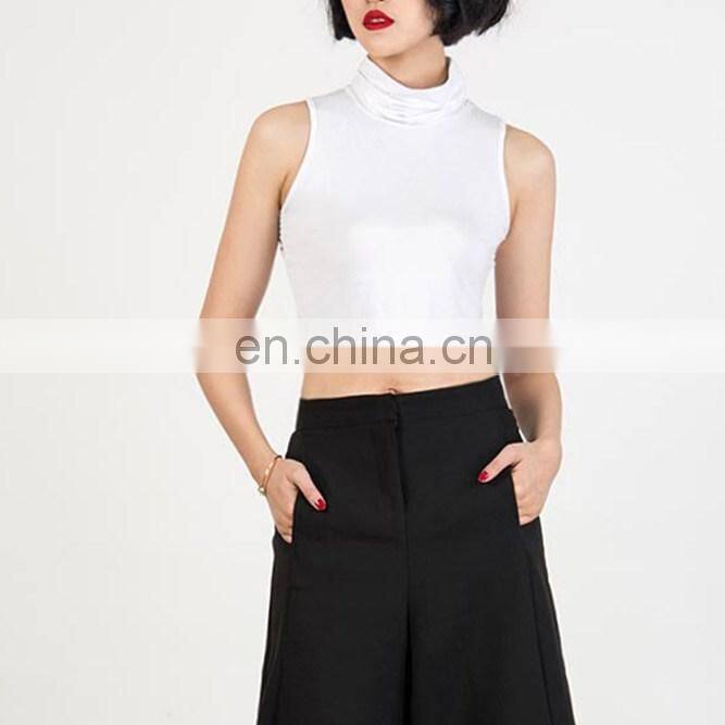 Womens Ladies Sleeveless Turtle Neck Slim Fitted Crop Top