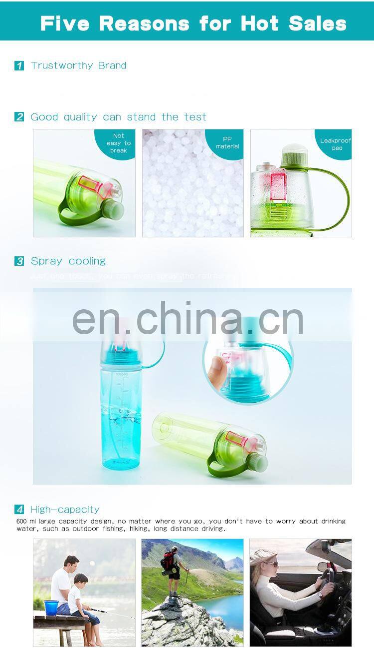 600ml running plastic spray mist sport drinking water bottle for yoga