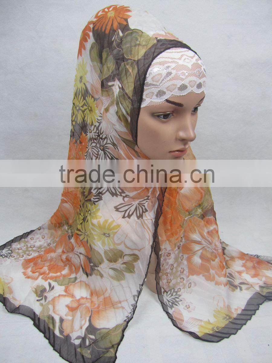 S497 NEW rumpled 40% silk and 60% LONG polyester MUSLIM SCARF