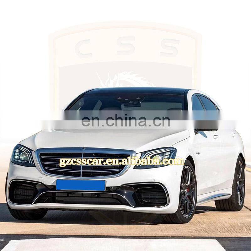 Car Accessories Auto Parts PP Material Front Bumper Rear lip Exhaust Tips 2018 Bens S class w222 S63 AMG Style Full Body Kit