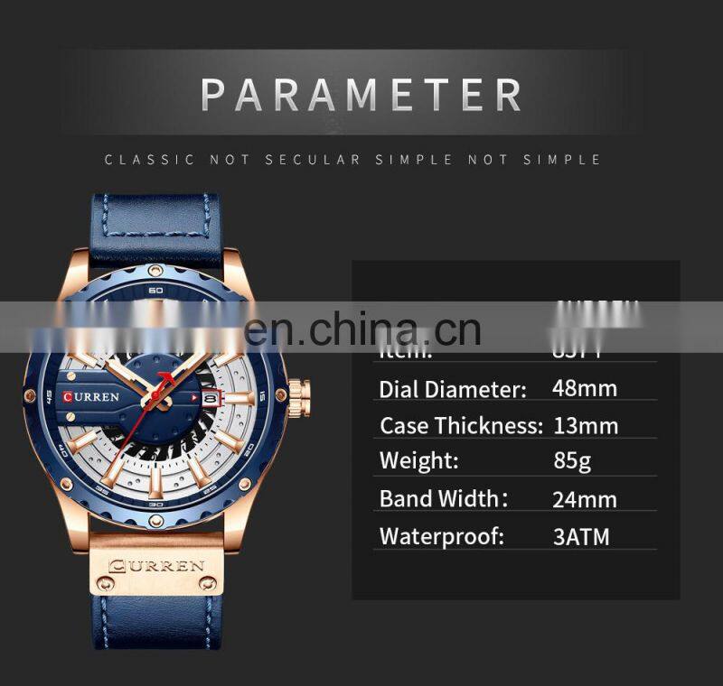 Curren 8374 Nice Quartz Watches for Men Analog Fashion Leather Unusual Custom Brand Watch
