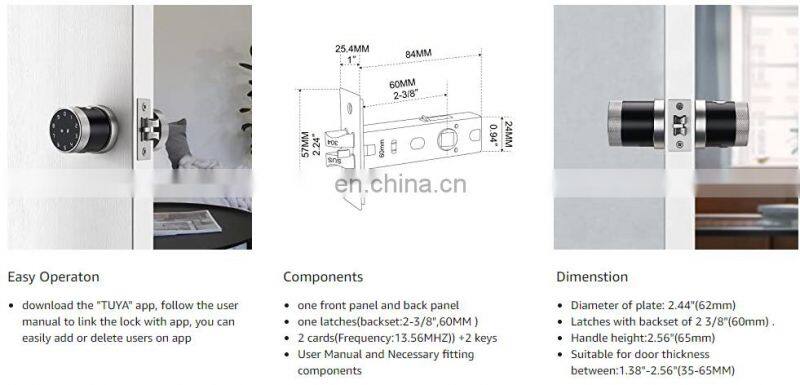 Easy Install Great for Home Office Apartments TTlock Ble Fingerprint Digital Doorknob, Unlock with Code,Card,App,Key