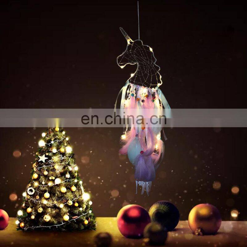 Ins Night Led Lamp Dreamcatcher Hanging Decoration Girl Room Decoration Unicorn Dream Catcher For Kid