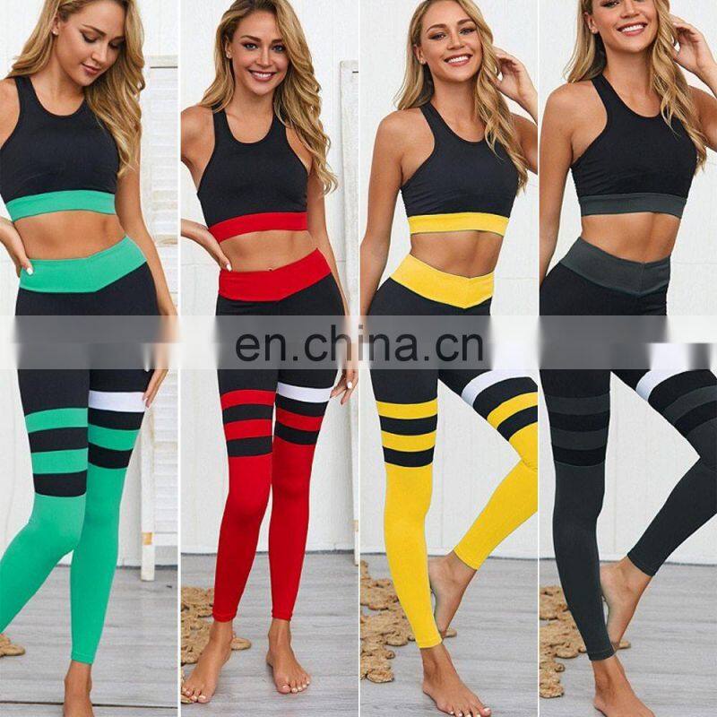 New design women's Fitness Yoga Set Sportswear Running Clothes Contrast Color Sports Band Sexy Sports Suit Sports Leggings