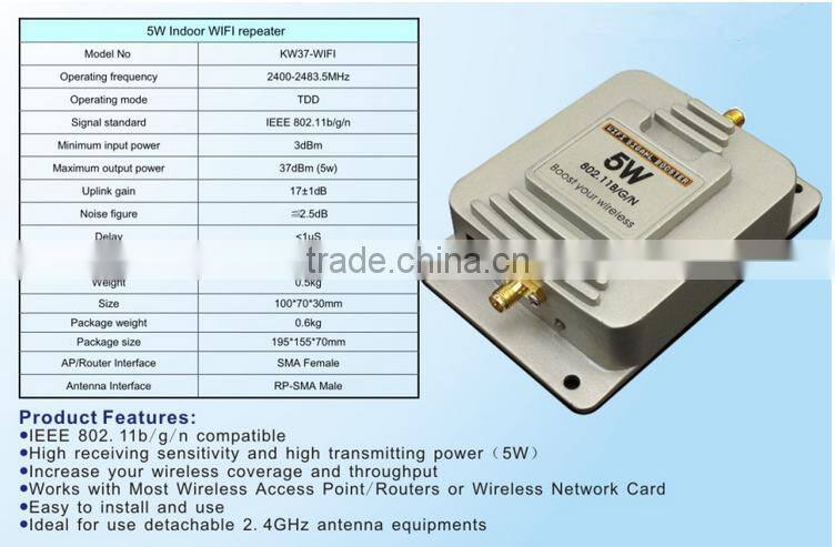 China factory price wireless extender, 2.4g 5w indoor 2 km cover range wifi signal booster