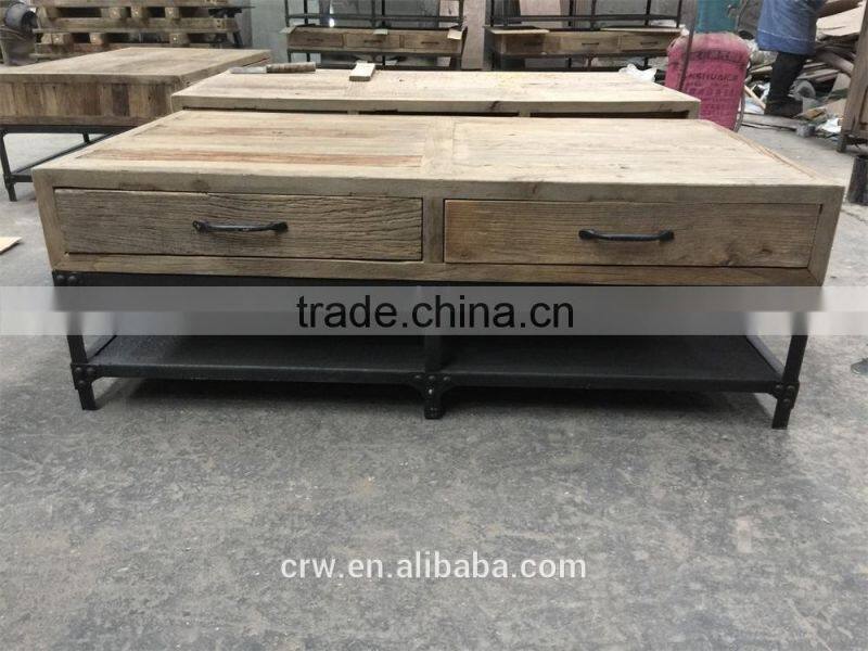 RE-1527 Industrial furniture recycled wood metal frame coffee table
