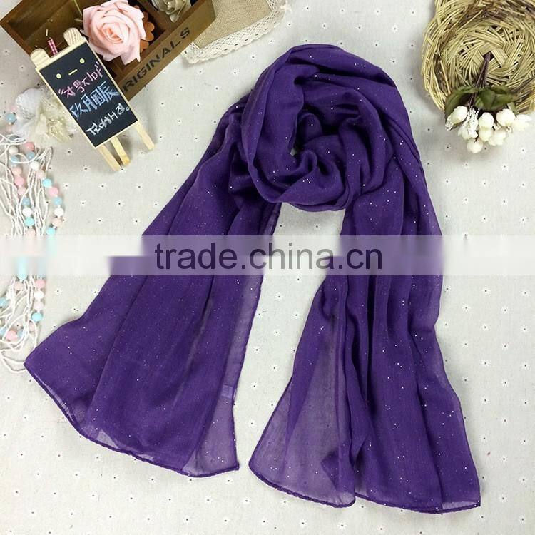 Wholesale Fashion Hot Popular Sprinkling Silver Women Plain Cotton Muslim Hijab