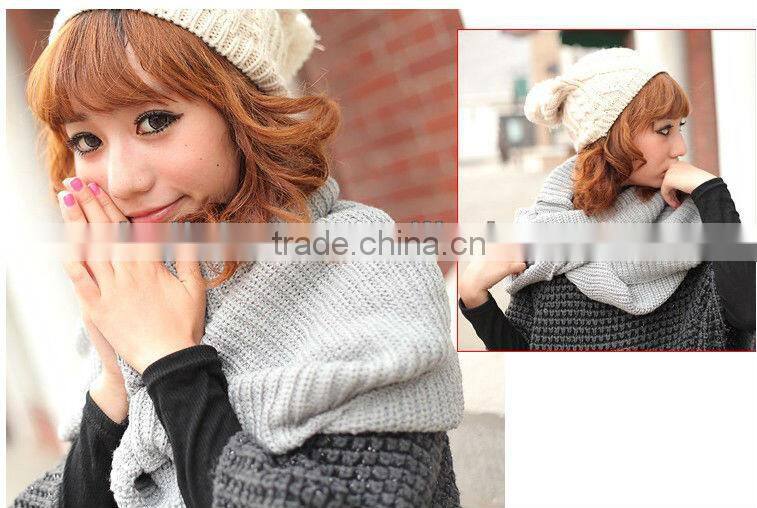 Wholesale Wool Knitted Plain Color Circle Loop Women Winter Scarf