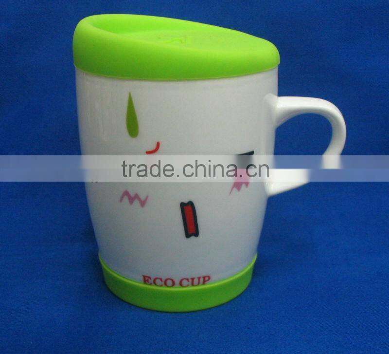 2012 newest porcelain coffee mug with silicon lid and bottom BY-SB2