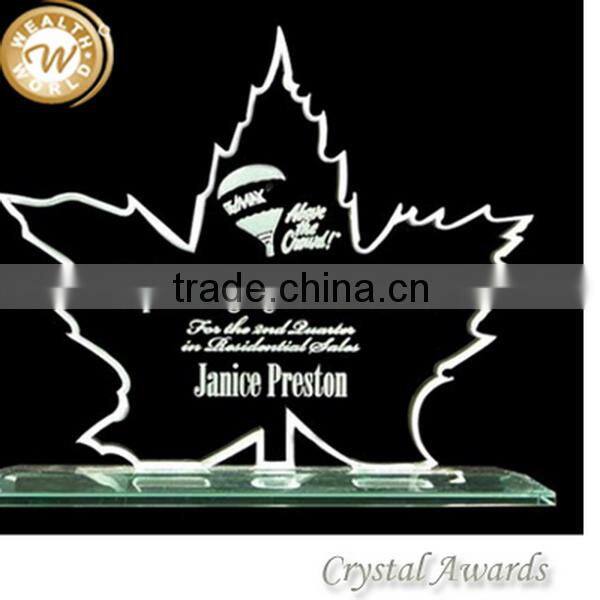 Excellent quality new coming green leaf color glass crystal trophy