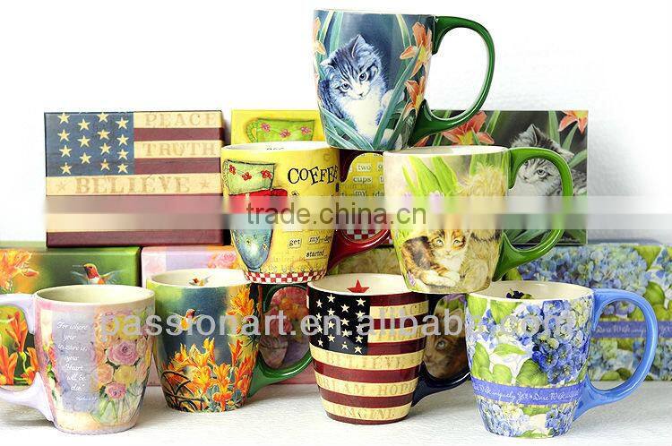 Spring Flower design Ceramic Travel Mug with coaster Ceramic Mug