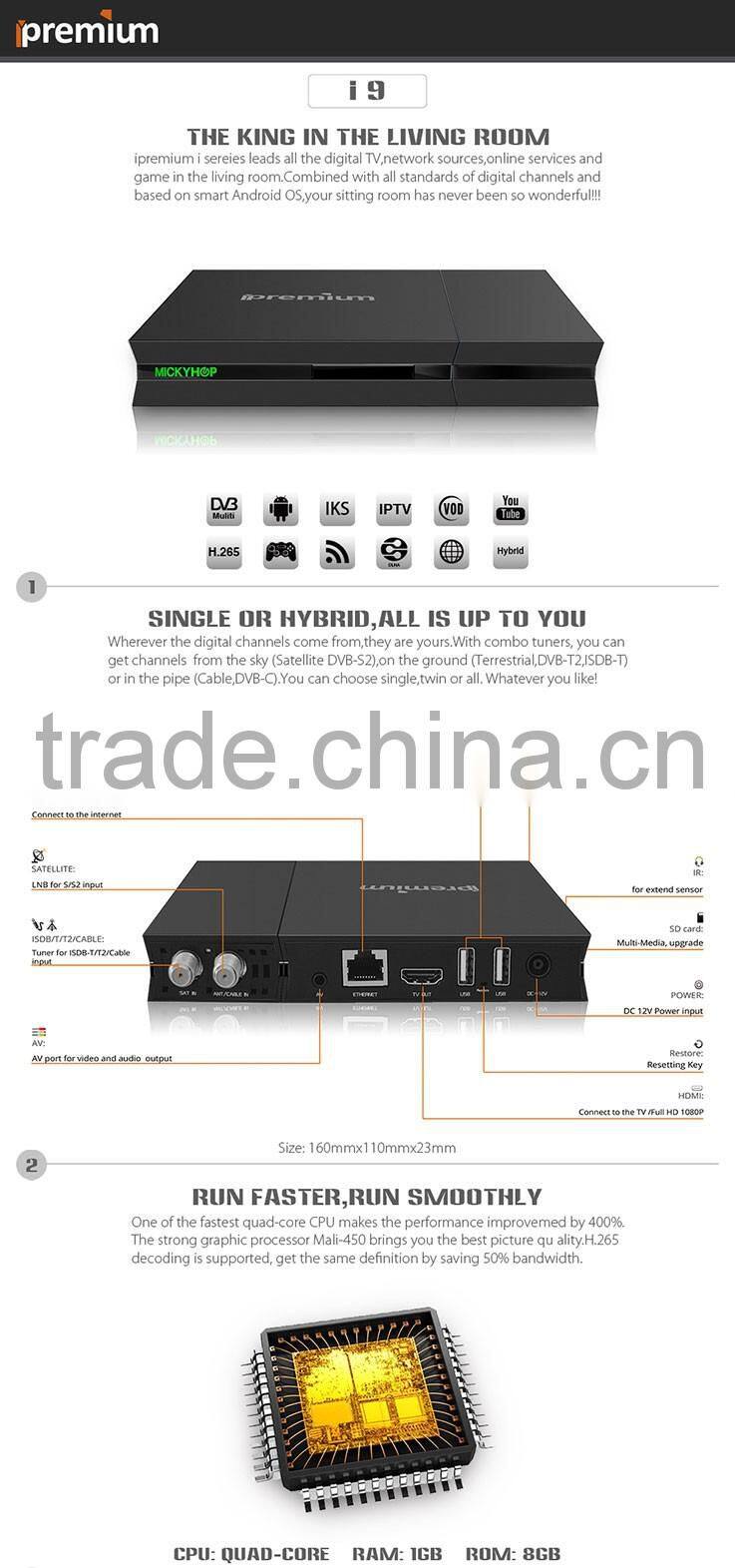 2016 Strongest Android ULIVE+ ipremium i9stc free Arabic,Russia,Turkey IPTV+DVB-S2+DVB-T2/DVB-C ipremium