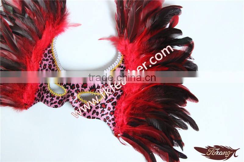 New Products 2016 Big Beautiful Design Red Cock Feather Mask And Venetian Mask For Birthday Party Mask Decoration