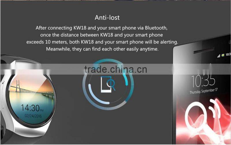 2016 smart watch new design CPU MTK2502C KW18 smart watch