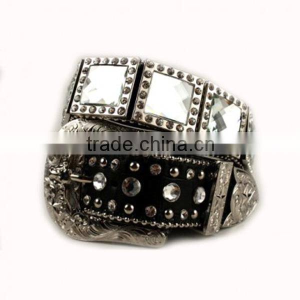 Wholesale Women's Rhinestone Studs Cross Brown Leather Belts