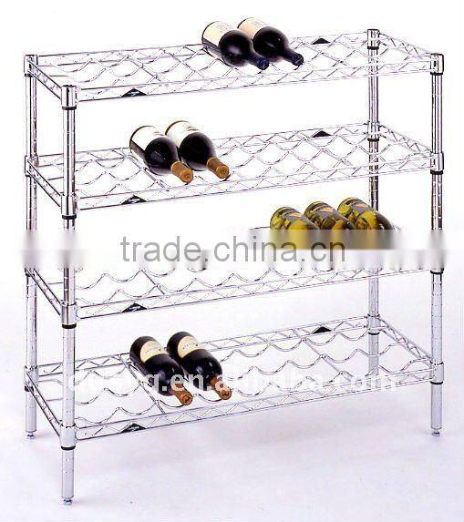 Chrome Wine Rack 8 Shelves stores and displays up to 72 wine bottles