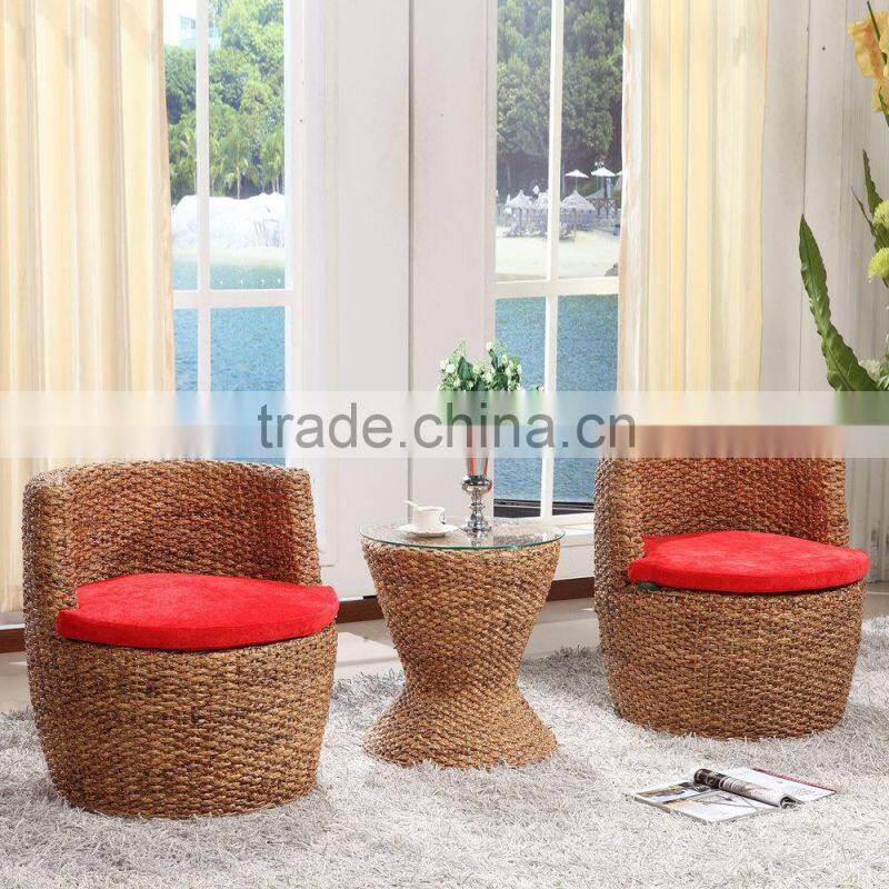 Nice Design Hand Woven Classic Water Hyacinth Seagrass Natural Rattan Wicker Living Room Furniture L Shape Sectional Sofa Set