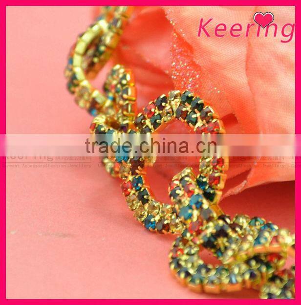 wholesale round shape rings decorative gold rhinestone plating crystal chain WRC-241