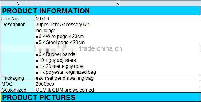 56764# 30pcs tent accessory kit