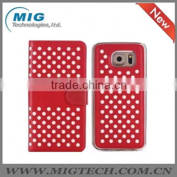 Phone case Empty thread Polka Dot PU+ TPU wallet case with stand, For Samsung galaxy S6 edge leather case