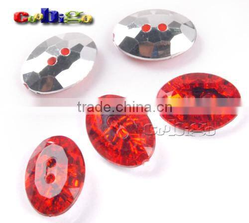 18*13mm Oval Shaped Red Acrylic Bling Rhinestone&Crystal Button For Stylish Bags Garment Shoes #FLN014-A(01)