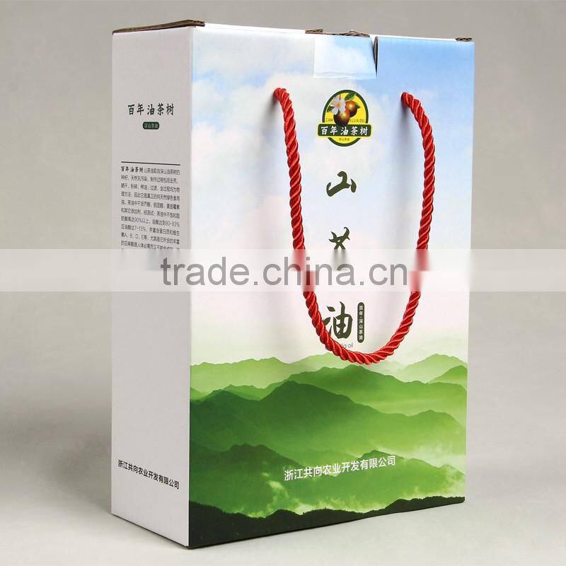 Corrugated paper packaging box for China tea-seed oil packing box with nylon string