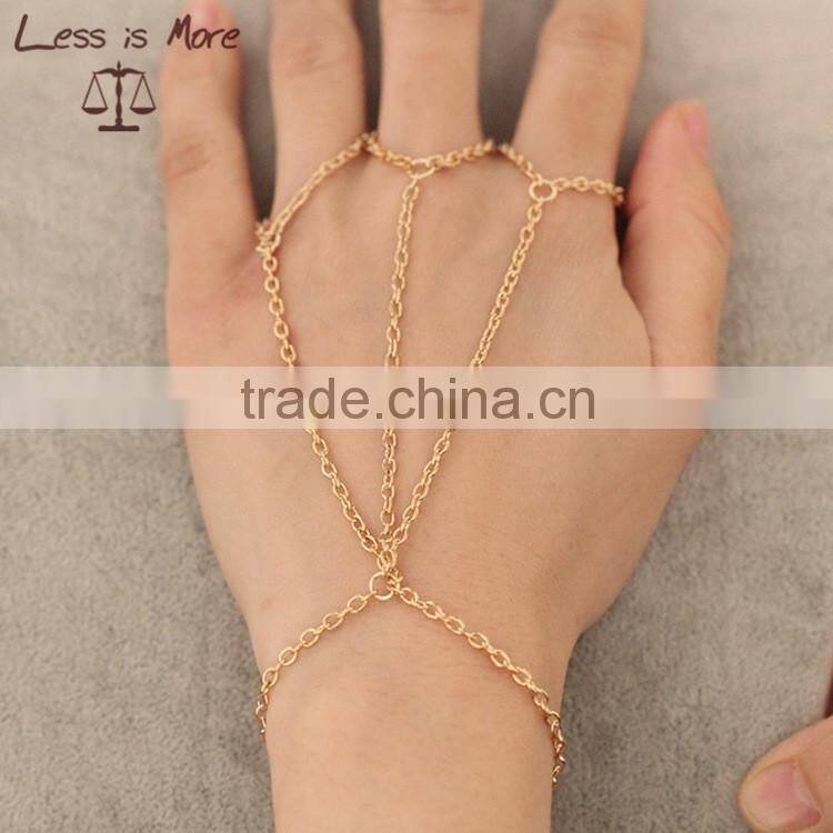 gold finger ring bracelet chain connected ring bracelet attached ring