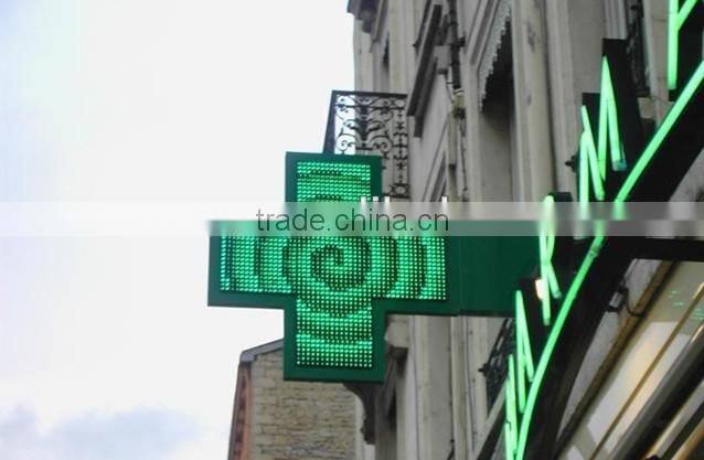 Outdoor Green 3D LED Pharmacy Cross for pharmacy shop