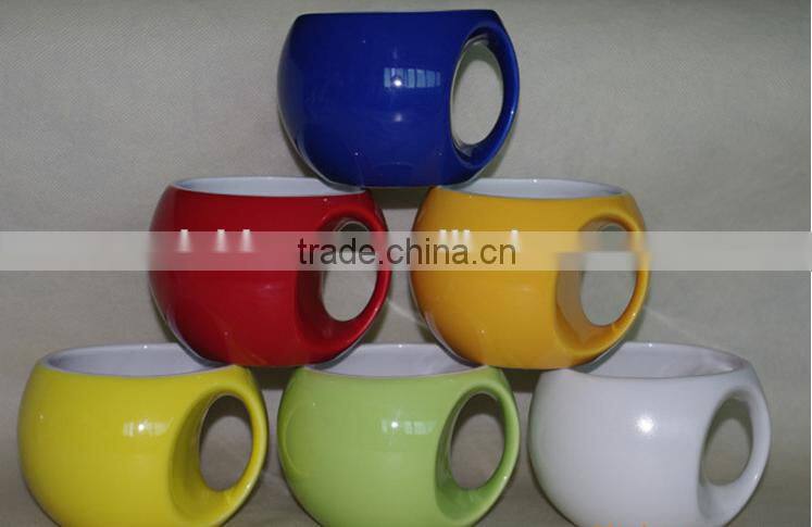 creative fancy peculiar football shape red yellow orange blue and green ceramic coffee mug