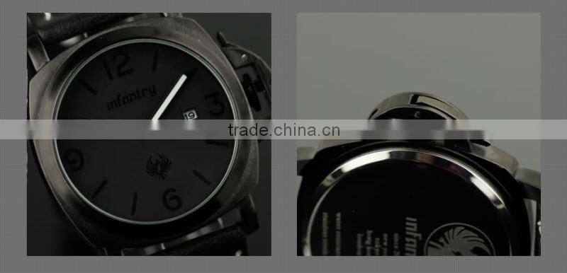 INFANTRY Fashion Black Men's Date Quartz Casual Leather Watch