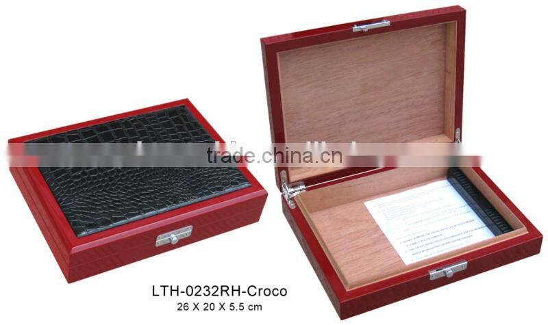 Leather cover Ebony wood empty cigar box