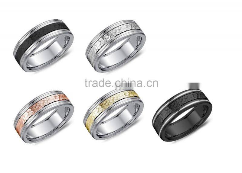 2016 fashion ring hot selling ring wholesale carbon fiber gold plating tungsten carbide ring
