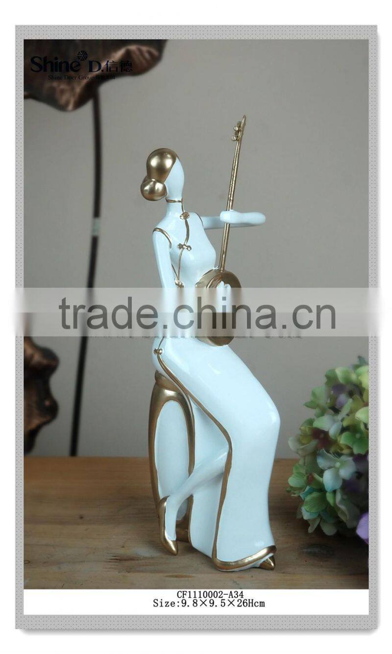 Interesting Art Collectible Chinese lady Playing 3 stringed Figurine