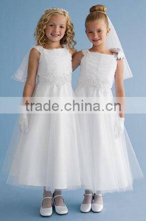 A-Line/Princess Scoop Neck cap sleeves Ankle-Length Organza Flower Girl Dress With Bow(s) Cascading Ruffles