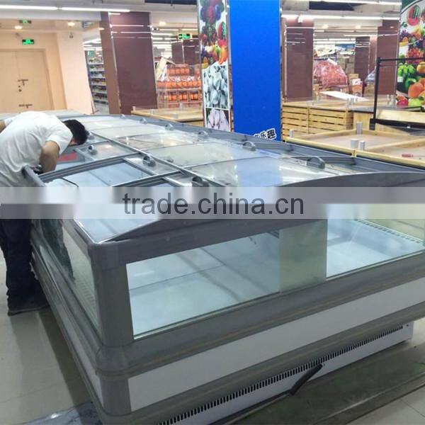 Double side commercial supermarket meat and fish display freezer