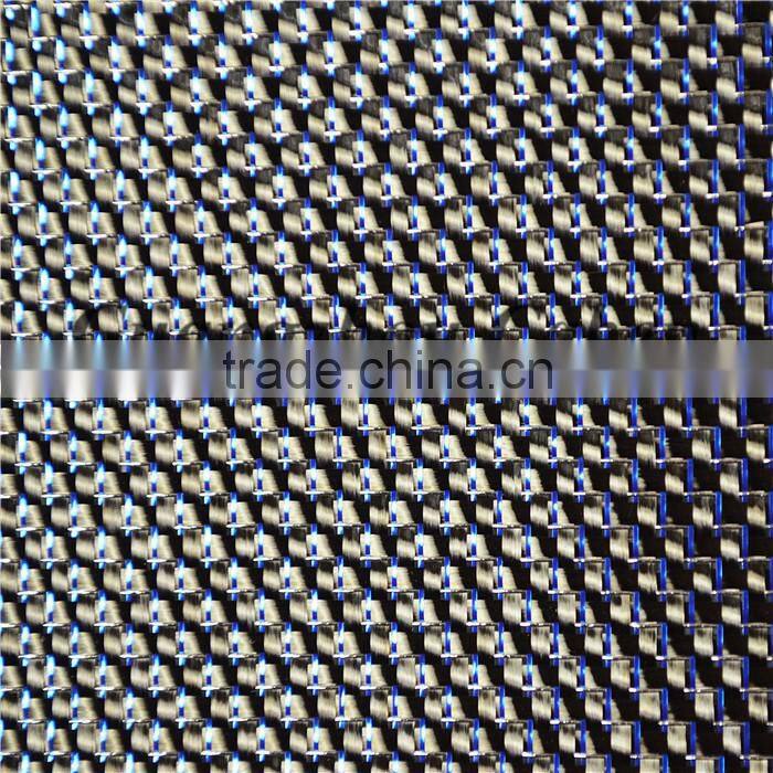colored 3K plain carbon fiber cloth mixed blue metallic yarn
