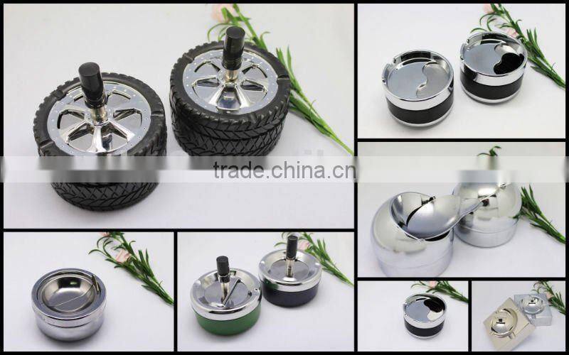 round portable metal ashtray