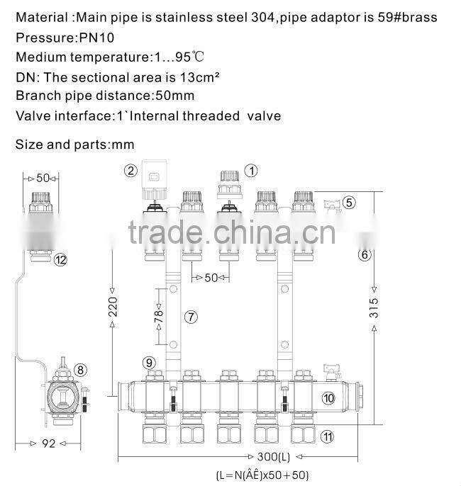 high quality 2014 Menred stainless steel intelligent central heating system manifold floor heating manifold