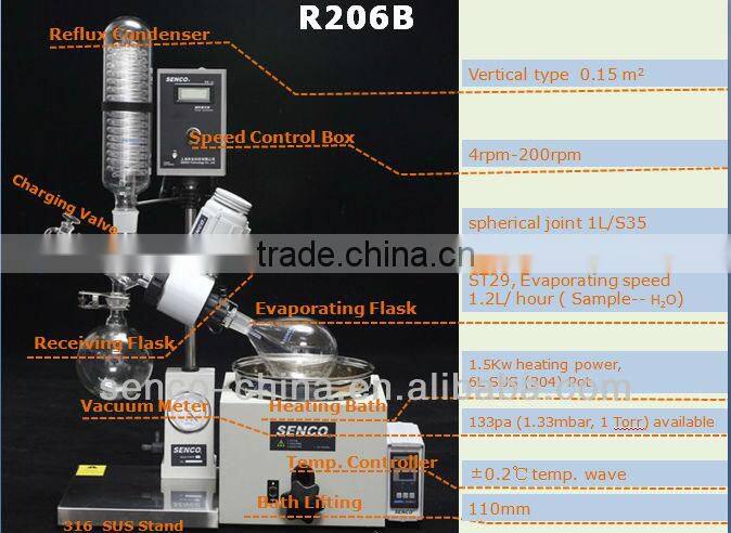 Rotary Evaporator 2L R206B lab scale --Senco Made Popular sales