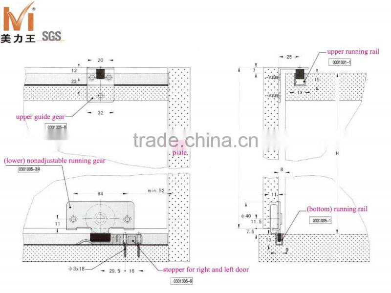 Hot Sales Furniture Wardrobe Sliding Door Roller Fittings for Sliding Wardrobe Closet Door System