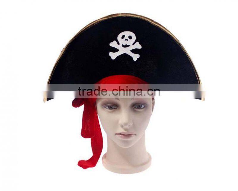 Cheap Promotional Adult Flocking Pirate Hat With Red Band