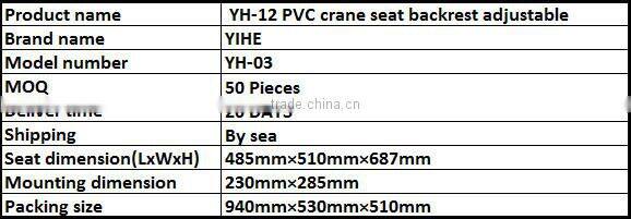 YH-12 PVC crane seat backrest adjustable