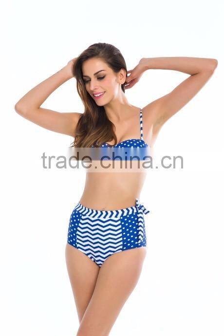 2016Top Selling striped Retro Push Up High Waist Bikini Swimwear