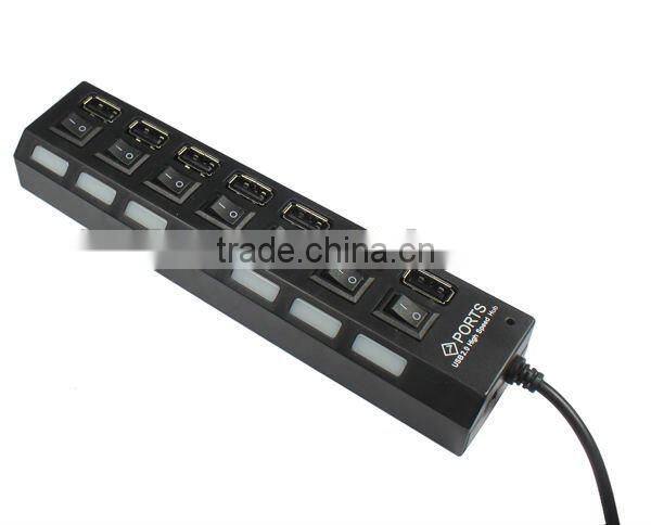 7 Port ON/OFF Switch USB 2.0 HUB High Speed For PC Laptop Computer Notebook