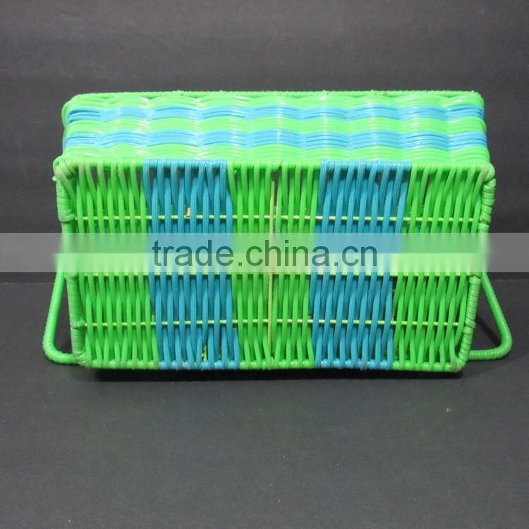 New kitchen storage tool green & blue plastic wicker woven utensil holder