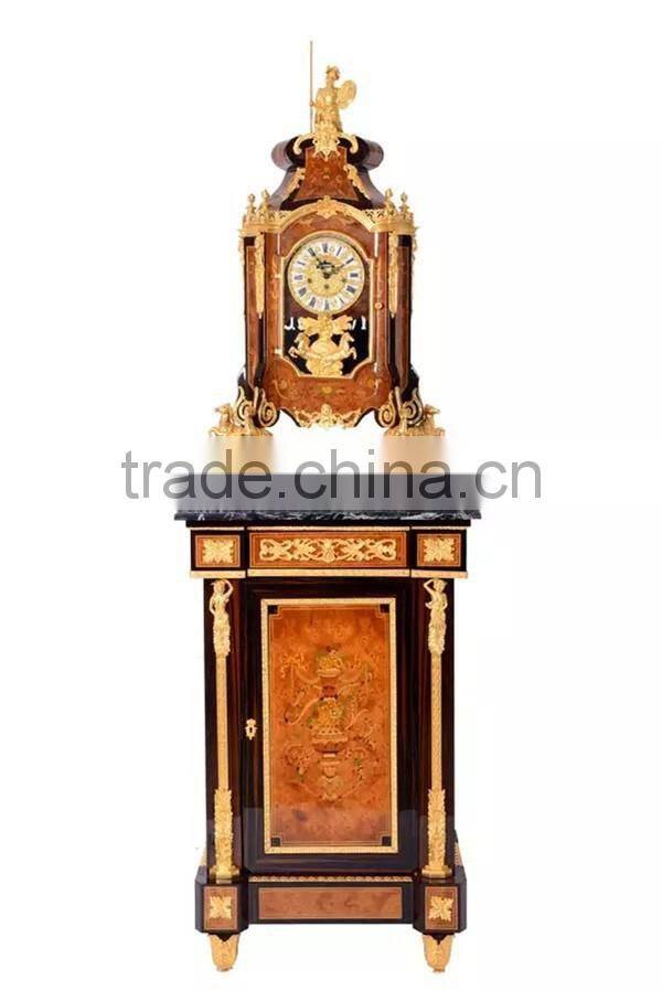 Home Decorative Wooden Table clock With Cabinet, Luxury Brass Inlaid Antique Floor Clock, Hand painting Red wooden Clock