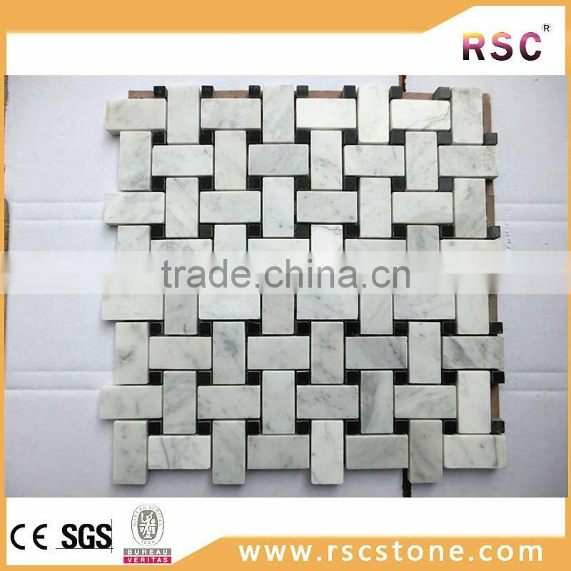 Black and white wave pattern marble mosaic tile
